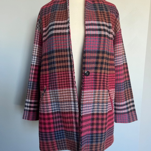 NEW Rachel Zoe Tweed Plaid Casual Pink‎ Career Wool Blend Collared Coat Jacket - Picture 6 of 9